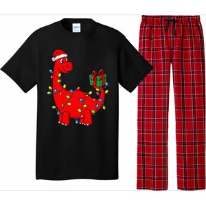 Christmas Dinosaur With Lights Funny Xmas Pajama Set