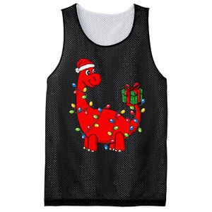 Christmas Dinosaur With Lights Funny Xmas Mesh Reversible Basketball Jersey Tank