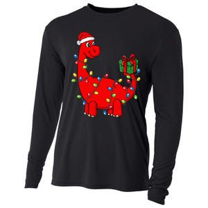 Christmas Dinosaur With Lights Funny Xmas Cooling Performance Long Sleeve Crew