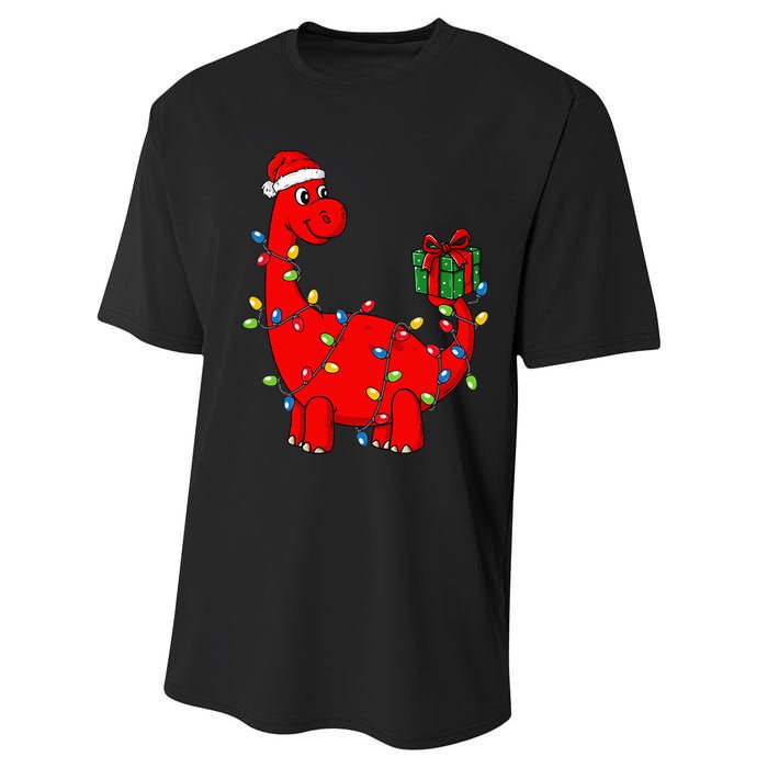 Christmas Dinosaur With Lights Funny Xmas Performance Sprint T-Shirt