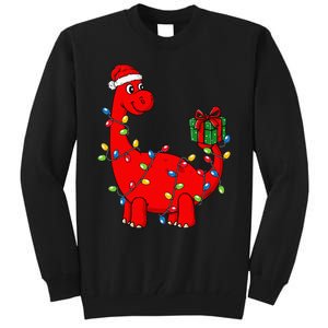 Christmas Dinosaur With Lights Funny Xmas Tall Sweatshirt