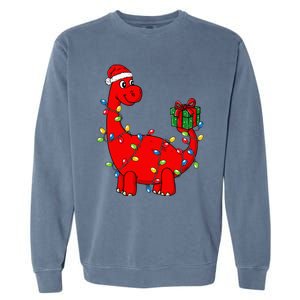 Christmas Dinosaur With Lights Funny Xmas Garment-Dyed Sweatshirt