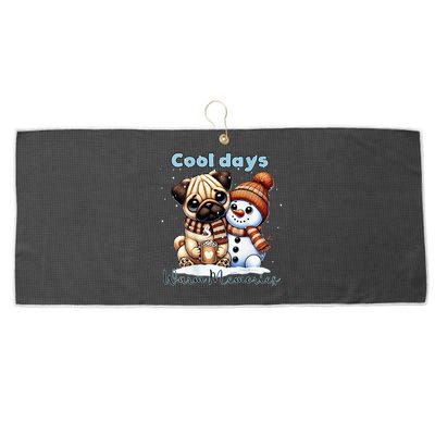 Cool Days Warm Memories Pug And Snowman Friend Share Cocoa Large Microfiber Waffle Golf Towel