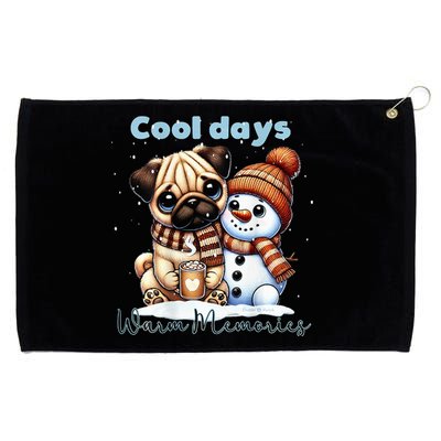 Cool Days Warm Memories Pug And Snowman Friend Share Cocoa Grommeted Golf Towel