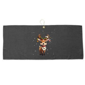 Cute Deer With Santa Hat Christmas Pajama Xmas Reindeer Large Microfiber Waffle Golf Towel