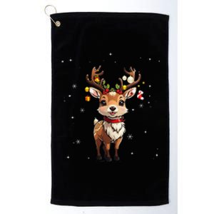 Cute Deer With Santa Hat Christmas Pajama Xmas Reindeer Platinum Collection Golf Towel