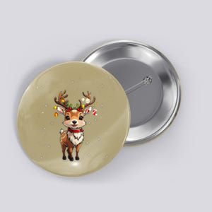 Cute Deer With Santa Hat Christmas Pajama Xmas Reindeer Button