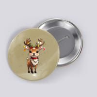 Cute Deer With Santa Hat Christmas Pajama Xmas Reindeer Button