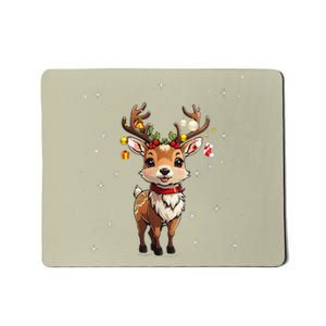 Cute Deer With Santa Hat Christmas Pajama Xmas Reindeer Mousepad