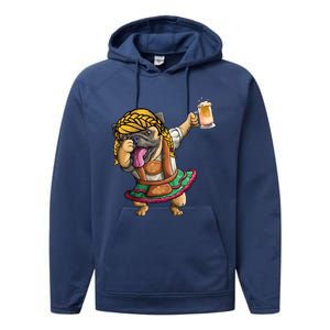 Cool Dabbing With Dog Holding Beer Cup Gift Oktoberfest Gif Gift Performance Fleece Hoodie