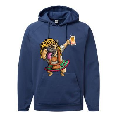 Cool Dabbing With Dog Holding Beer Cup Gift Oktoberfest Gif Gift Performance Fleece Hoodie