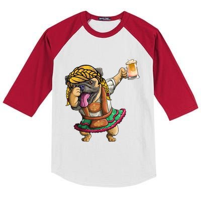 Cool Dabbing With Dog Holding Beer Cup Gift Oktoberfest Gif Gift Kids Colorblock Raglan Jersey