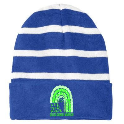 Celiac Disease Warrior Gluten Free Green Ribbon Rainbow Gift Striped Beanie with Solid Band