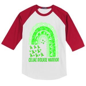 Celiac Disease Warrior Gluten Free Green Ribbon Rainbow Gift Kids Colorblock Raglan Jersey