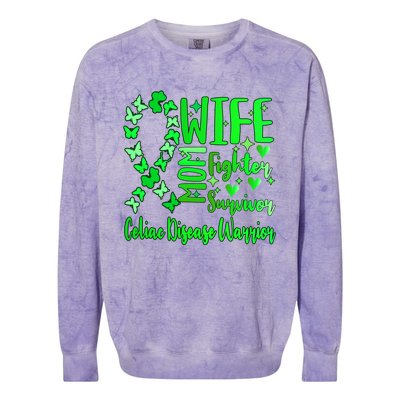 Celiac Disease Wife Mom Warrior Green Ribbon Butterfly Cute Gift Colorblast Crewneck Sweatshirt