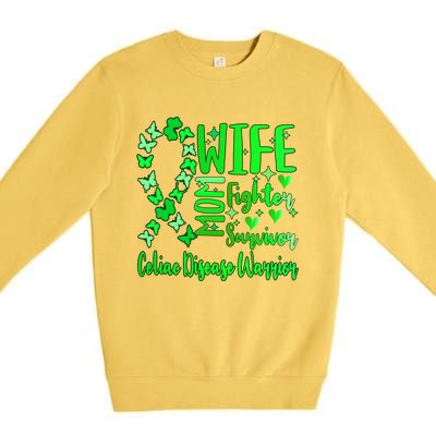 Celiac Disease Wife Mom Warrior Green Ribbon Butterfly Cute Gift Premium Crewneck Sweatshirt