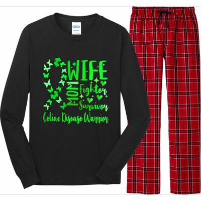 Celiac Disease Wife Mom Warrior Green Ribbon Butterfly Cute Gift Long Sleeve Pajama Set