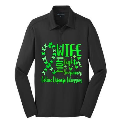 Celiac Disease Wife Mom Warrior Green Ribbon Butterfly Cute Gift Silk Touch Performance Long Sleeve Polo