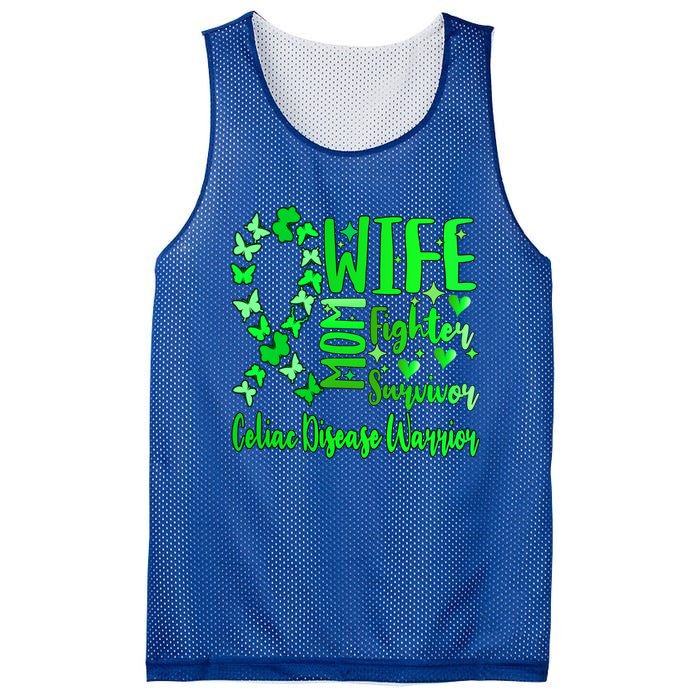 Celiac Disease Wife Mom Warrior Green Ribbon Butterfly Cute Gift Mesh Reversible Basketball Jersey Tank