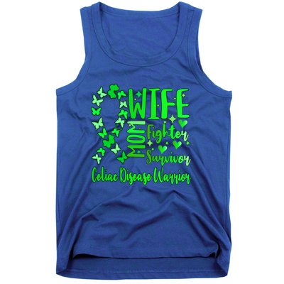 Celiac Disease Wife Mom Warrior Green Ribbon Butterfly Cute Gift Tank Top