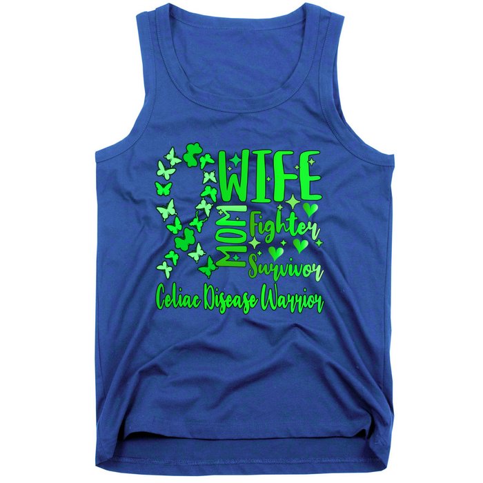 Celiac Disease Wife Mom Warrior Green Ribbon Butterfly Cute Gift Tank Top