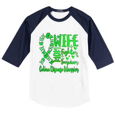 Celiac Disease Wife Mom Warrior Green Ribbon Butterfly Cute Gift Baseball Sleeve Shirt