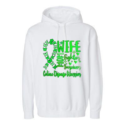 Celiac Disease Wife Mom Warrior Green Ribbon Butterfly Cute Gift Garment-Dyed Fleece Hoodie