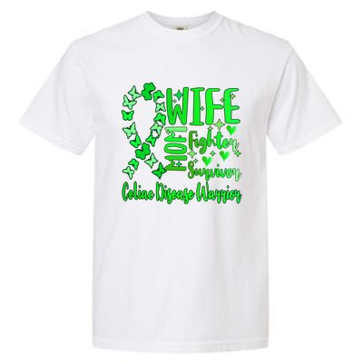 Celiac Disease Wife Mom Warrior Green Ribbon Butterfly Cute Gift Garment-Dyed Heavyweight T-Shirt