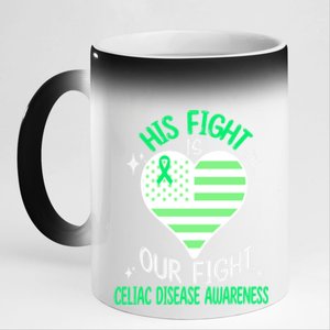 Celiac Disease Warrior His Fight Is Our Fight Usa Flag Heart Cool Gift 11oz Black Color Changing Mug