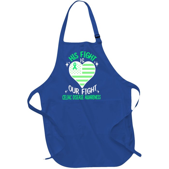 Celiac Disease Warrior His Fight Is Our Fight Usa Flag Heart Cool Gift Full-Length Apron With Pockets