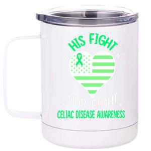 Celiac Disease Warrior His Fight Is Our Fight Usa Flag Heart Cool Gift 12 oz Stainless Steel Tumbler Cup