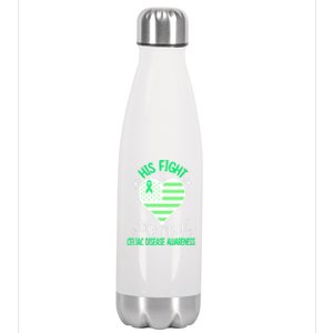 Celiac Disease Warrior His Fight Is Our Fight Usa Flag Heart Cool Gift Stainless Steel Insulated Water Bottle