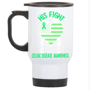 Celiac Disease Warrior His Fight Is Our Fight Usa Flag Heart Cool Gift Stainless Steel Travel Mug