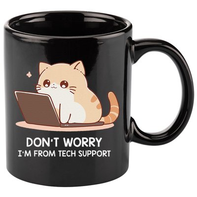 Cat DonT Worry IM From Tech Support 11oz C Handle Ceramic Mug