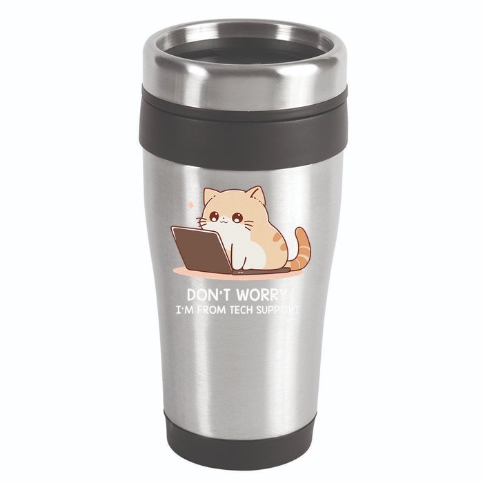 Cat DonT Worry IM From Tech Support 16oz Travel Tumbler