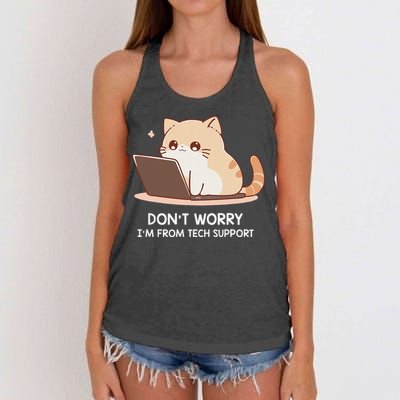 Cat DonT Worry IM From Tech Support Women's Knotted Racerback Tank