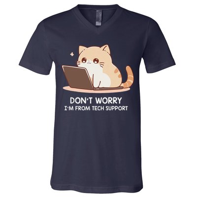 Cat DonT Worry IM From Tech Support V-Neck T-Shirt