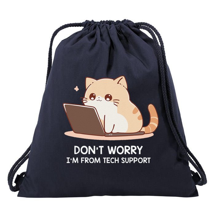 Cat DonT Worry IM From Tech Support Drawstring Bag