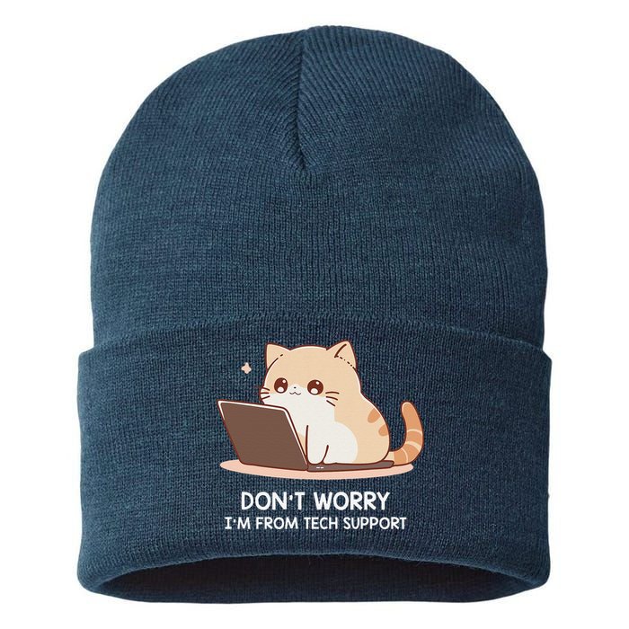 Cat DonT Worry IM From Tech Support Sustainable Knit Beanie