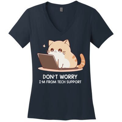 Cat DonT Worry IM From Tech Support Women's V-Neck T-Shirt