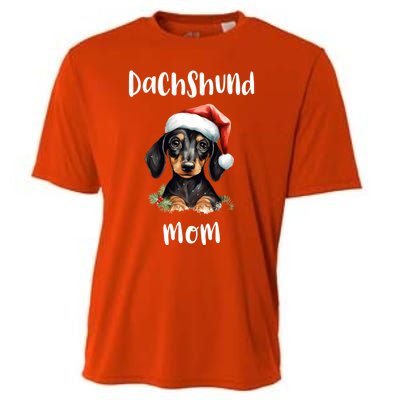 Christmas Dachshund Weenie Mama Vintage Santa Gift Cooling Performance Crew T-Shirt