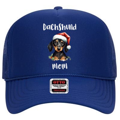 Christmas Dachshund Weenie Mama Vintage Santa Gift High Crown Mesh Back Trucker Hat