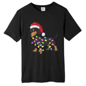 Christmas Dachshund With Santa Hat And Christmas Lights Gift Cute Gift Tall Fusion ChromaSoft Performance T-Shirt