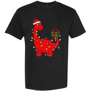 Christmas Dinosaur With Lights Funny Xmas Garment-Dyed Heavyweight T-Shirt