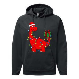 Christmas Dinosaur With Lights Funny Xmas Performance Fleece Hoodie