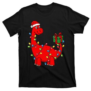 Christmas Dinosaur With Lights Funny Xmas T-Shirt