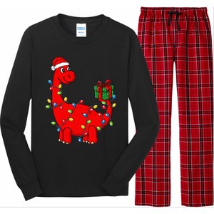 Christmas Dinosaur With Lights Funny Xmas Long Sleeve Pajama Set