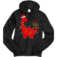 Christmas Dinosaur With Lights Funny Xmas Tie Dye Hoodie