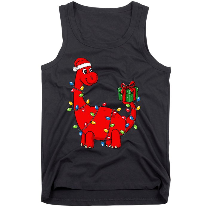 Christmas Dinosaur With Lights Funny Xmas Tank Top