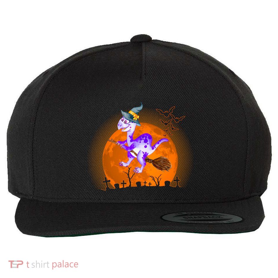 Cute Dinosaur Witch On Broomstick Halloween Dinosaur Funny Gift Wool Snapback Cap